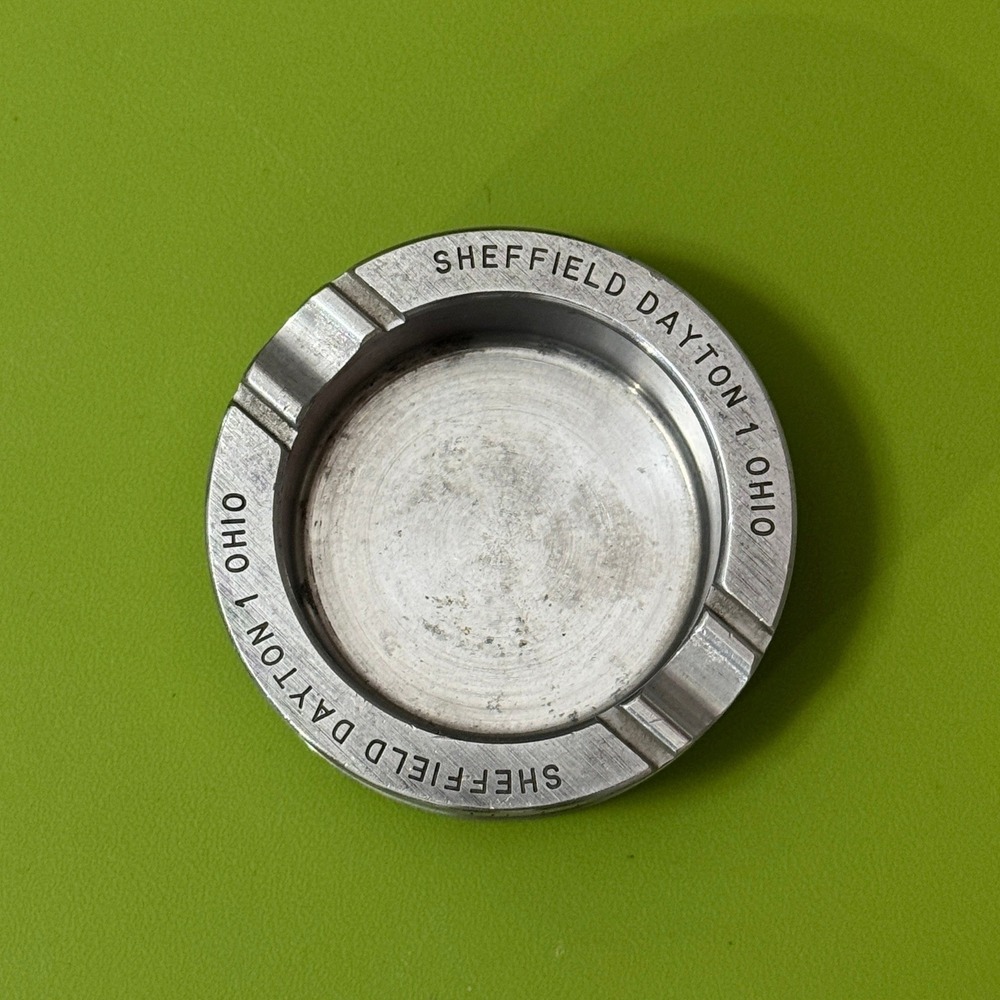 Vintage Sheffield Dayton Ohio Aluminum Advertising Ashtray Industrial Machinist